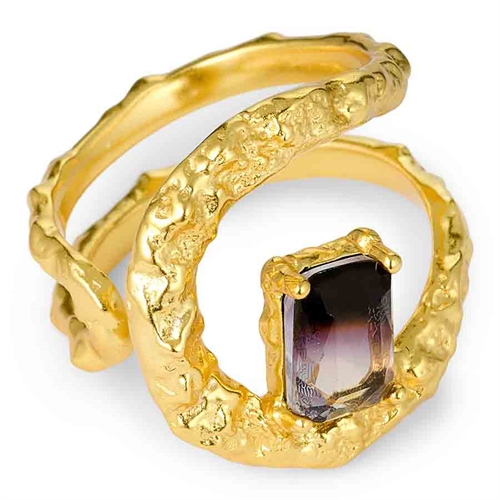 Guldlilla Leda Ring med CZ Sten i Sterling Sølv