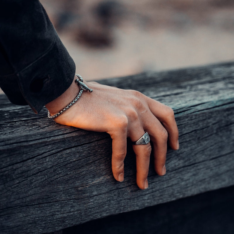 Compass Signature - Sølvtonet Ring til Herre - Udsalg!