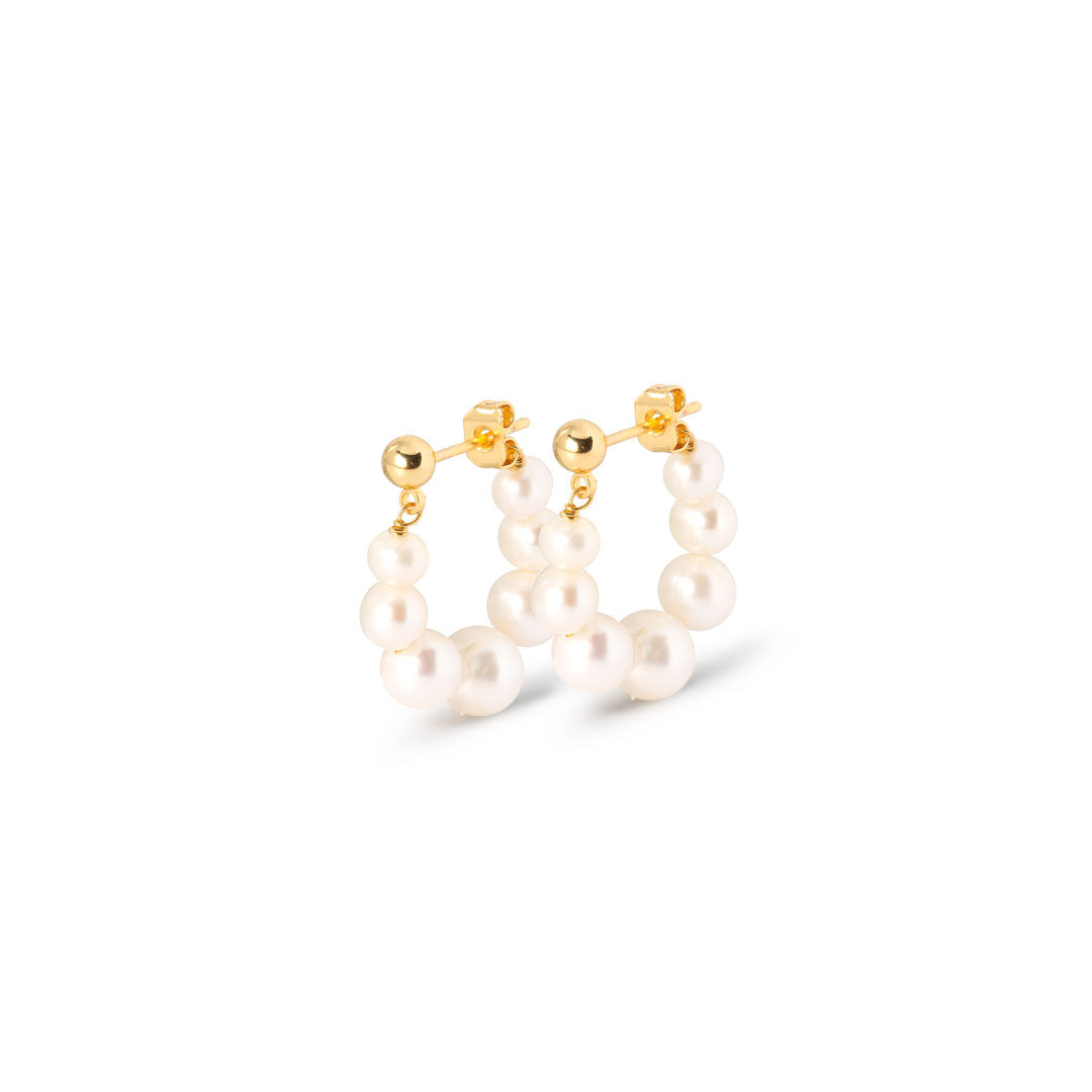 øreringesæt  Hoops - Pearlstringearring - 18 Karat Forgyldt Sterling Og Ferskvandsperler