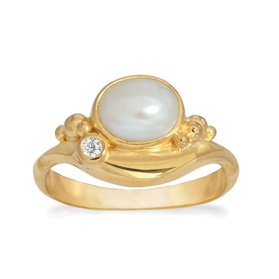 Rabinovich - Forgyldt Ring Med Hvid Perle - Pleasant Pearl - Størrelse 51