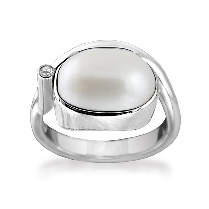 Rabinovich Oxyderet Sølv Ring Med Stor Perle Majestic White Str 52-62 - Størrelse 52