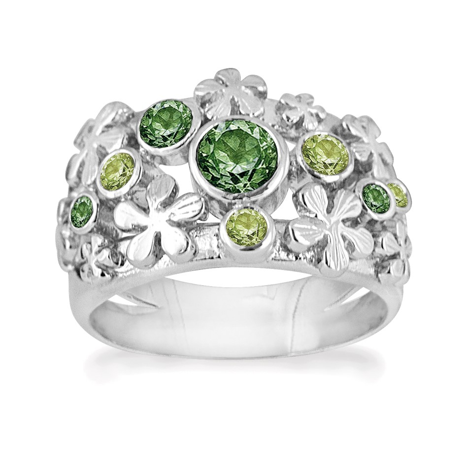 Rabinovich - Sølv Ring Med Grønne Sten - Primrose - Størrelse 52